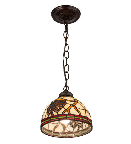 Meyda Lighting Pinecone 8" Mahogany Bronze Mini Pendant Light With Multi-Colored Idalight Shade