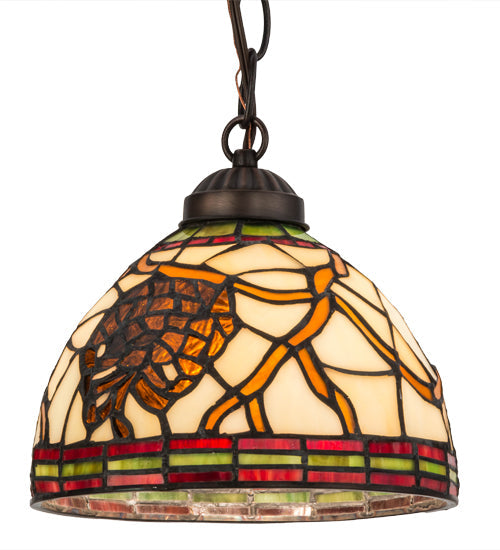 Meyda Lighting Pinecone 8" Mahogany Bronze Mini Pendant Light With Multi-Colored Idalight Shade