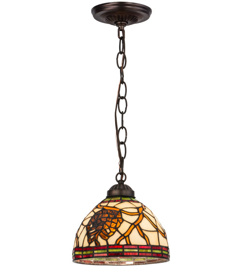 Meyda Lighting Pinecone 8" Mahogany Bronze Mini Pendant Light With Multi-Colored Idalight Shade