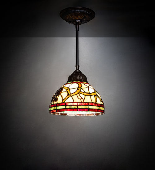 Meyda Lighting Pinecone 8" Mahogany Bronze Mini Pendant Light With Multi-Colored Shade Glass