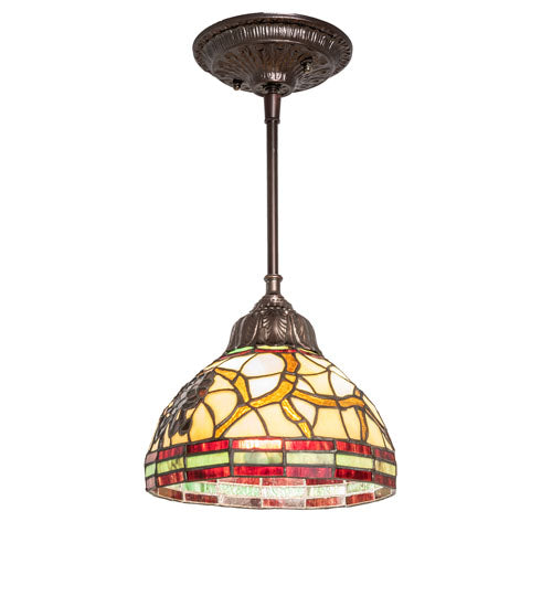 Meyda Lighting Pinecone 8" Mahogany Bronze Mini Pendant Light With Multi-Colored Shade Glass