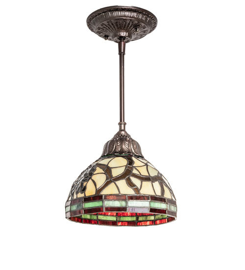 Meyda Lighting Pinecone 8" Mahogany Bronze Mini Pendant Light With Multi-Colored Shade Glass
