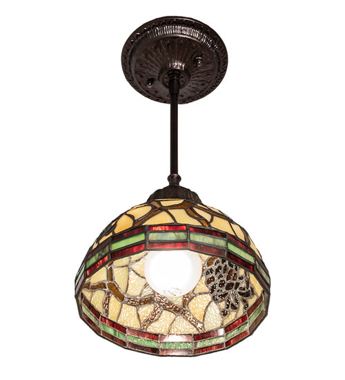 Meyda Lighting Pinecone 8" Mahogany Bronze Mini Pendant Light With Multi-Colored Shade Glass