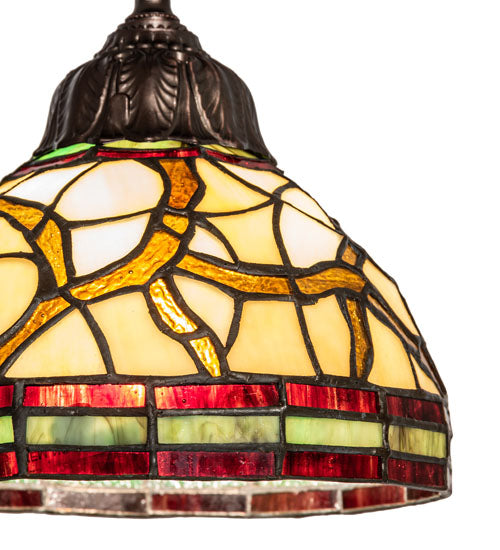 Meyda Lighting Pinecone 8" Mahogany Bronze Mini Pendant Light With Multi-Colored Shade Glass
