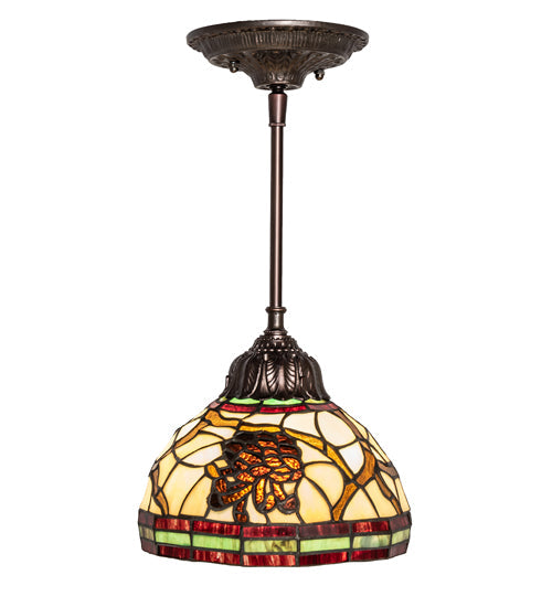 Meyda Lighting Pinecone 8" Mahogany Bronze Mini Pendant Light With Multi-Colored Shade Glass