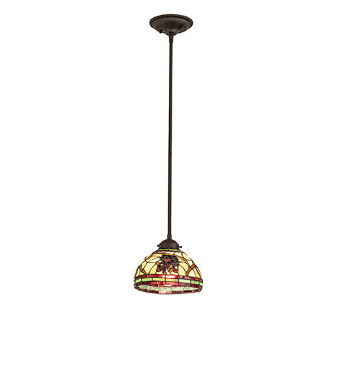 Meyda Lighting Pinecone 8" Oil Rubbed Bronze Mini Pendant Light With Multi-Colored Shade Glass