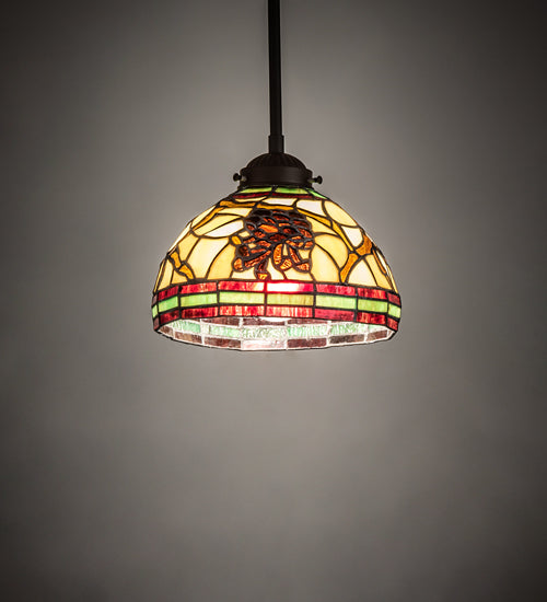 Meyda Lighting Pinecone 8" Oil Rubbed Bronze Mini Pendant Light With Multi-Colored Shade Glass