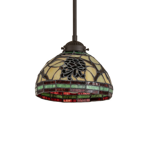 Meyda Lighting Pinecone 8" Oil Rubbed Bronze Mini Pendant Light With Multi-Colored Shade Glass