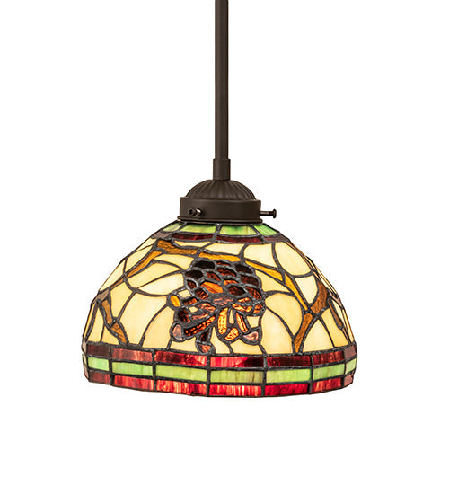 Meyda Lighting Pinecone 8" Oil Rubbed Bronze Mini Pendant Light With Multi-Colored Shade Glass