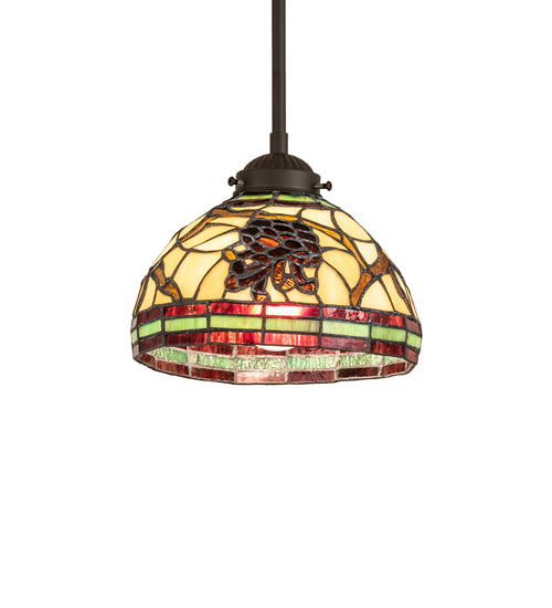 Meyda Lighting Pinecone 8" Oil Rubbed Bronze Mini Pendant Light With Multi-Colored Shade Glass