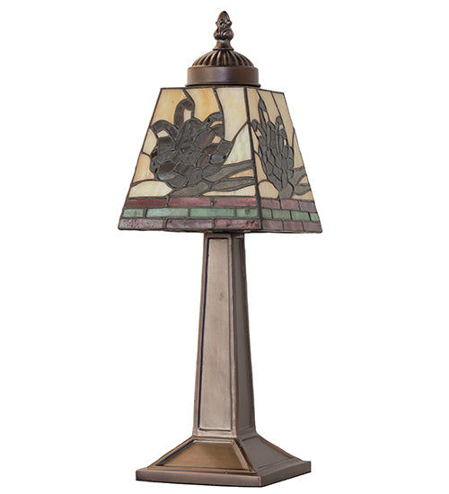 Meyda Lighting Pinecone Mission 15" Mahogany Bronze Mini Table Lamp With Multi-Colored Stained Shade Glass