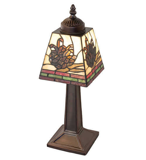 Meyda Lighting Pinecone Mission 15" Mahogany Bronze Mini Table Lamp With Multi-Colored Stained Shade Glass