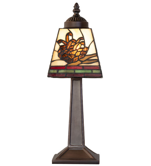 Meyda Lighting Pinecone Mission 15" Mahogany Bronze Mini Table Lamp With Multi-Colored Stained Shade Glass
