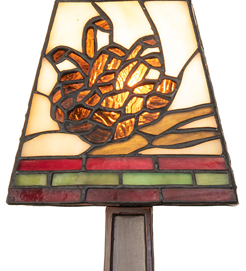 Meyda Lighting Pinecone Mission 15" Mahogany Bronze Mini Table Lamp With Multi-Colored Stained Shade Glass