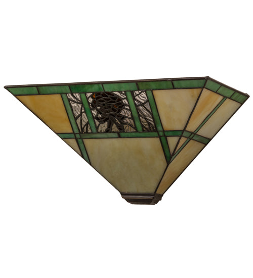 Meyda Lighting Pinecone Ridge 14" 2-Light Mahogany Bronze Wall Sconce With Multi-Colored Shade Glass