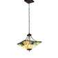Meyda Lighting Pinecone Ridge 17" 4-Light Antique Copper Inverted Pendant Light With Multi-Colored Shade Glass