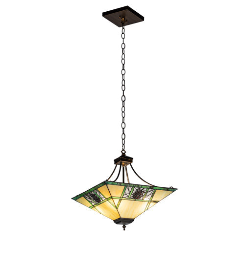 Meyda Lighting Pinecone Ridge 17" 4-Light Antique Copper Inverted Pendant Light With Multi-Colored Shade Glass