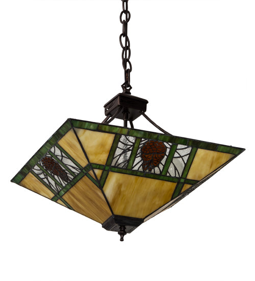 Meyda Lighting Pinecone Ridge 180479 24" 4-Light Mahogany Bronze Inverted Pendant Light With Multi-Colored Shade Glass