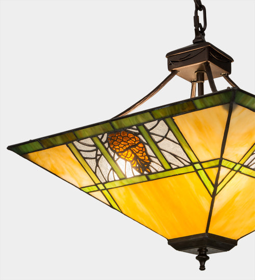 Meyda Lighting Pinecone Ridge 180479 24" 4-Light Mahogany Bronze Inverted Pendant Light With Multi-Colored Shade Glass