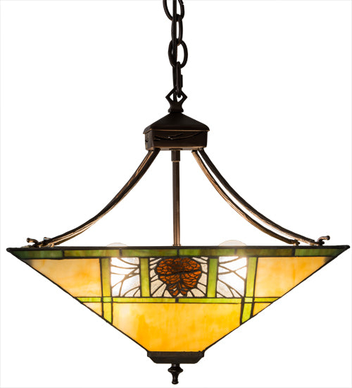 Meyda Lighting Pinecone Ridge 180479 24" 4-Light Mahogany Bronze Inverted Pendant Light With Multi-Colored Shade Glass
