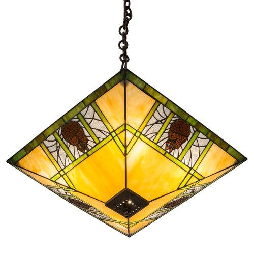 Meyda Lighting Pinecone Ridge 180479 24" 4-Light Mahogany Bronze Inverted Pendant Light With Multi-Colored Shade Glass