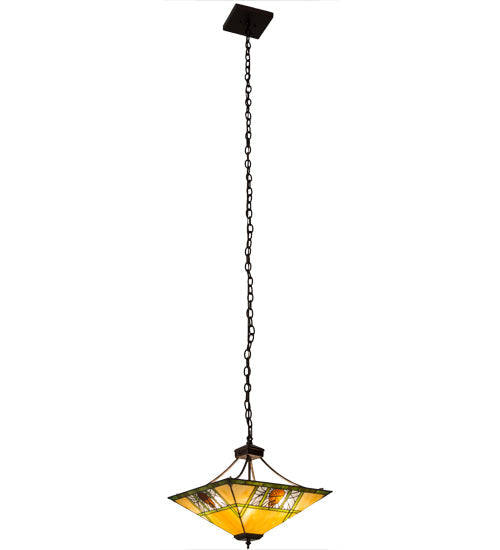 Meyda Lighting Pinecone Ridge 180479 24" 4-Light Mahogany Bronze Inverted Pendant Light With Multi-Colored Shade Glass