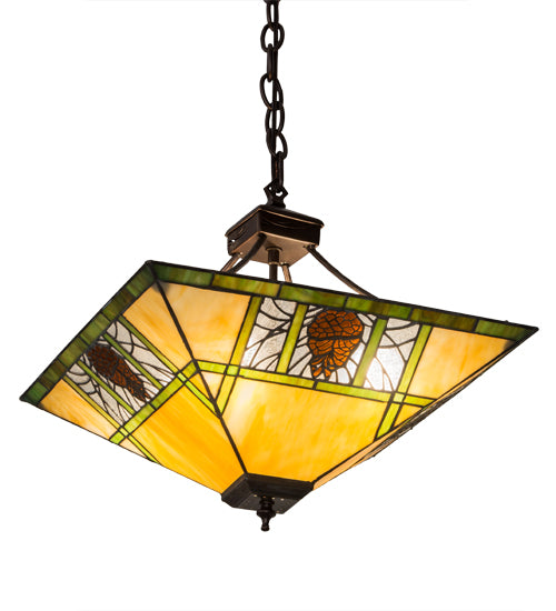 Meyda Lighting Pinecone Ridge 180479 24" 4-Light Mahogany Bronze Inverted Pendant Light With Multi-Colored Shade Glass