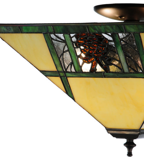 Meyda Lighting Pinecone Ridge 20" 2-Light Mahogany Bronze Flush Mount Light With Multi-Colored Shade Glass
