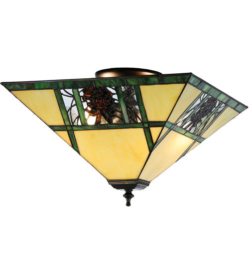Meyda Lighting Pinecone Ridge 20" 2-Light Mahogany Bronze Flush Mount Light With Multi-Colored Shade Glass