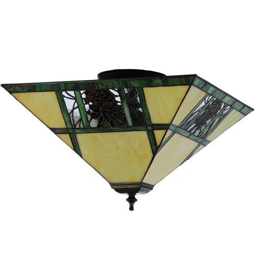 Meyda Lighting Pinecone Ridge 20" 2-Light Mahogany Bronze Flush Mount Light With Multi-Colored Shade Glass