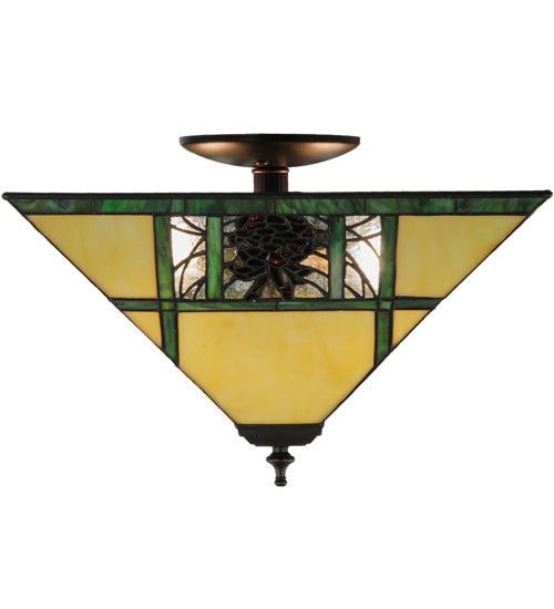 Meyda Lighting Pinecone Ridge 20" 2-Light Mahogany Bronze Flush Mount Light With Multi-Colored Shade Glass