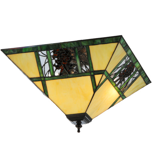Meyda Lighting Pinecone Ridge 20" 2-Light Mahogany Bronze Flush Mount Light With Multi-Colored Shade Glass