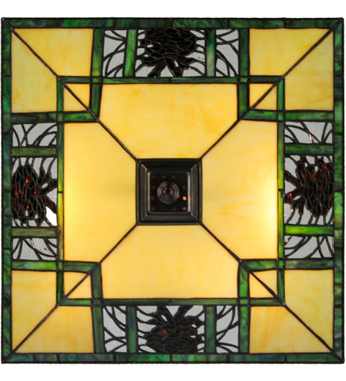 Meyda Lighting Pinecone Ridge 20" 2-Light Mahogany Bronze Flush Mount Light With Multi-Colored Shade Glass