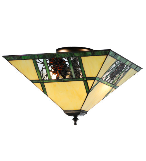 Meyda Lighting Pinecone Ridge 20" 2-Light Mahogany Bronze Flush Mount Light With Multi-Colored Shade Glass