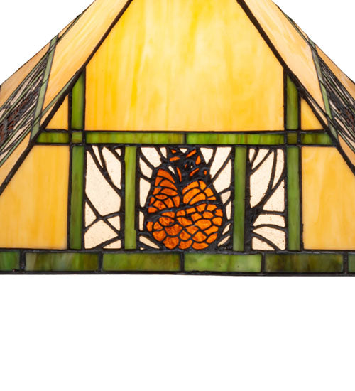 Meyda Lighting Pinecone Ridge 20" 2-Light Mahogany Bronze Table Lamp With Multi-Colored Stained Shade Glass