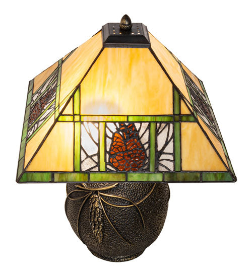 Meyda Lighting Pinecone Ridge 20" 2-Light Mahogany Bronze Table Lamp With Multi-Colored Stained Shade Glass