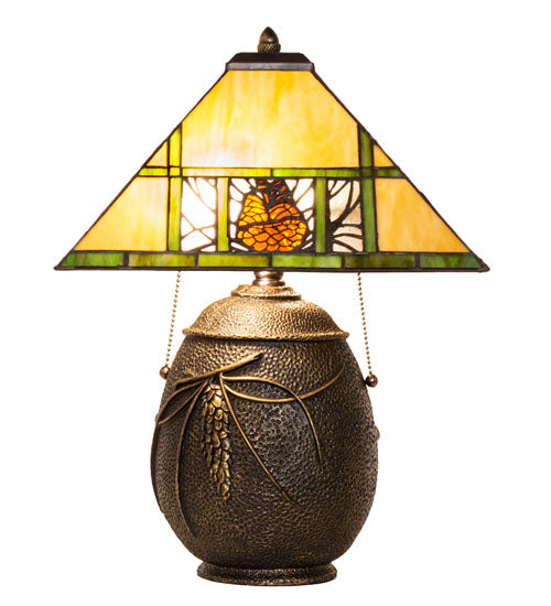 Meyda Lighting Pinecone Ridge 20" 2-Light Mahogany Bronze Table Lamp With Multi-Colored Stained Shade Glass