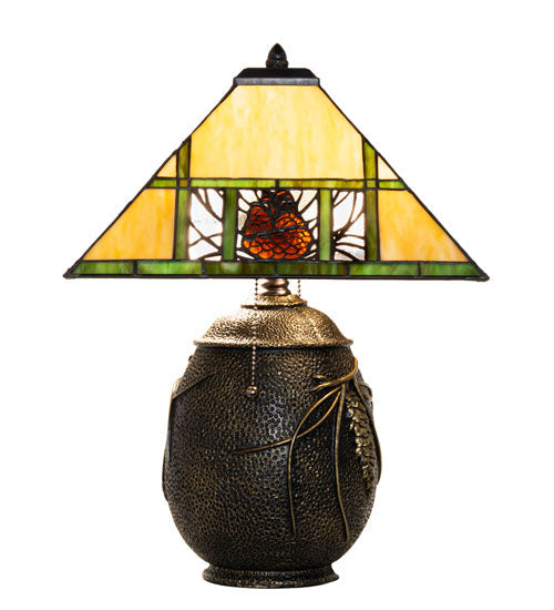Meyda Lighting Pinecone Ridge 20" 2-Light Mahogany Bronze Table Lamp With Multi-Colored Stained Shade Glass