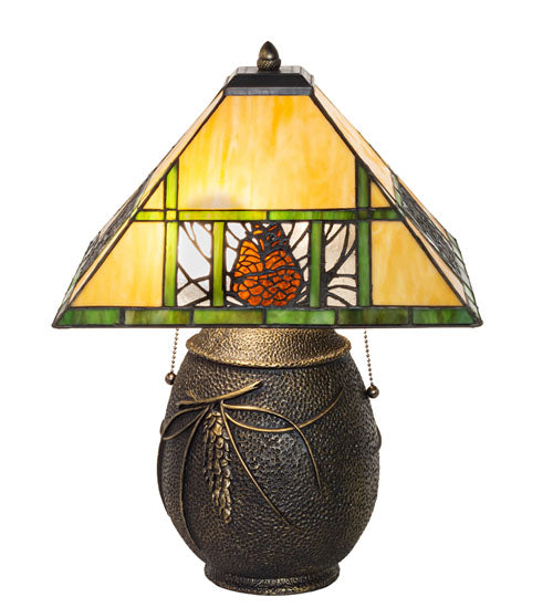 Meyda Lighting Pinecone Ridge 20" 2-Light Mahogany Bronze Table Lamp With Multi-Colored Stained Shade Glass