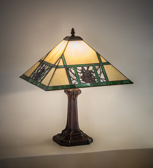 Meyda Lighting Pinecone Ridge 20" Mahogany Bronze Table Lamp With Multi-Colored Stained Shade Glass