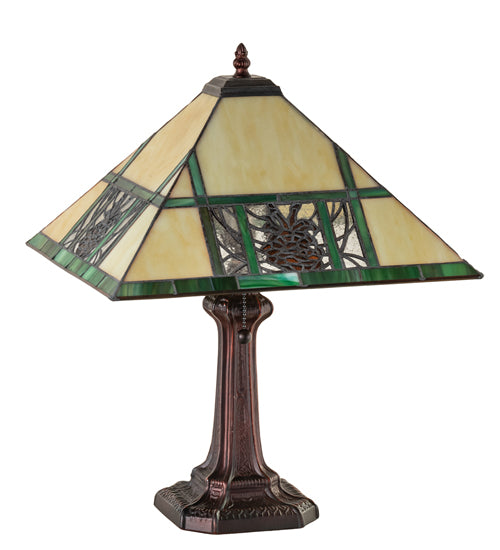 Meyda Lighting Pinecone Ridge 20" Mahogany Bronze Table Lamp With Multi-Colored Stained Shade Glass