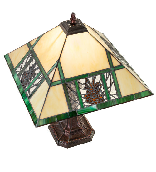 Meyda Lighting Pinecone Ridge 20" Mahogany Bronze Table Lamp With Multi-Colored Stained Shade Glass