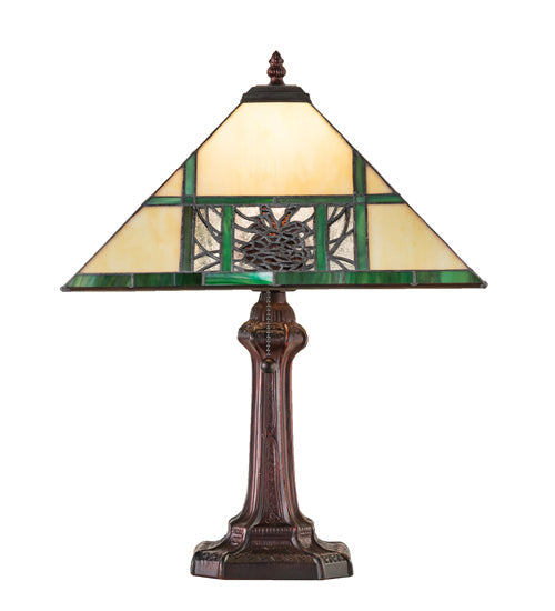 Meyda Lighting Pinecone Ridge 20" Mahogany Bronze Table Lamp With Multi-Colored Stained Shade Glass