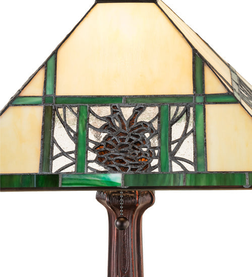 Meyda Lighting Pinecone Ridge 20" Mahogany Bronze Table Lamp With Multi-Colored Stained Shade Glass