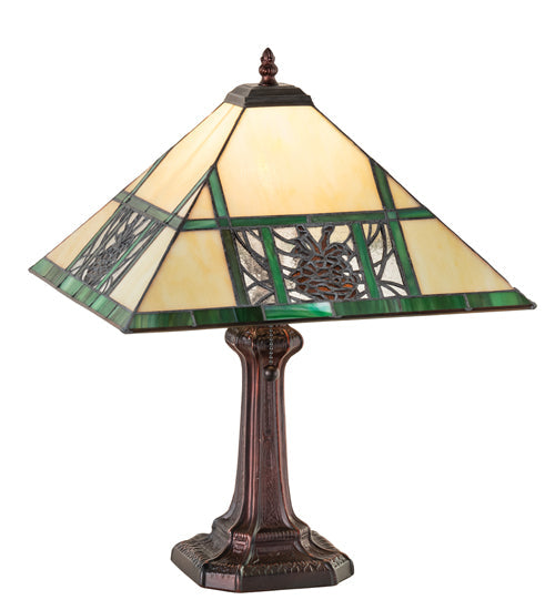 Meyda Lighting Pinecone Ridge 20" Mahogany Bronze Table Lamp With Multi-Colored Stained Shade Glass