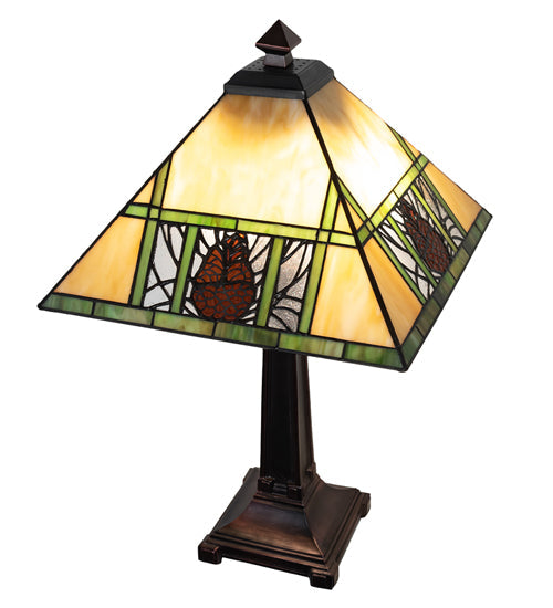 Meyda Lighting Pinecone Ridge 24" 2-Light Mahogany Bronze Table Lamp With Multi-Colored Shade Glass