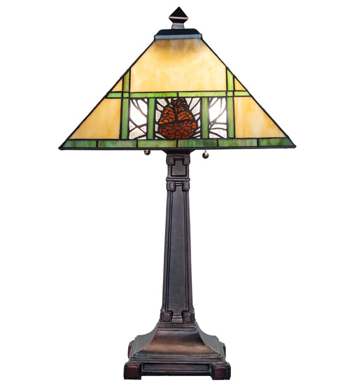 Meyda Lighting Pinecone Ridge 24" 2-Light Mahogany Bronze Table Lamp With Multi-Colored Shade Glass