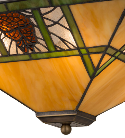 Meyda Lighting Pinecone Ridge 24" 4-Light Antique Brass Inverted Pendant Light With Multi-Colored Shade Glass