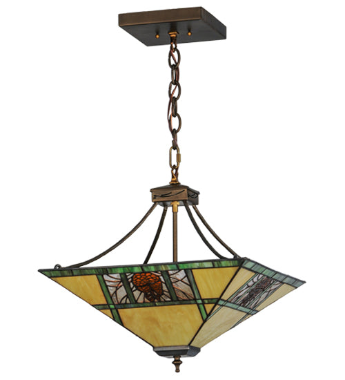 Meyda Lighting Pinecone Ridge 24" 4-Light Antique Copper Inverted Pendant Light With Multi-Colored Shade Glass