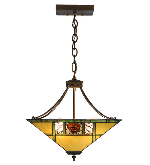 Meyda Lighting Pinecone Ridge 24" 4-Light Antique Copper Inverted Pendant Light With Multi-Colored Shade Glass